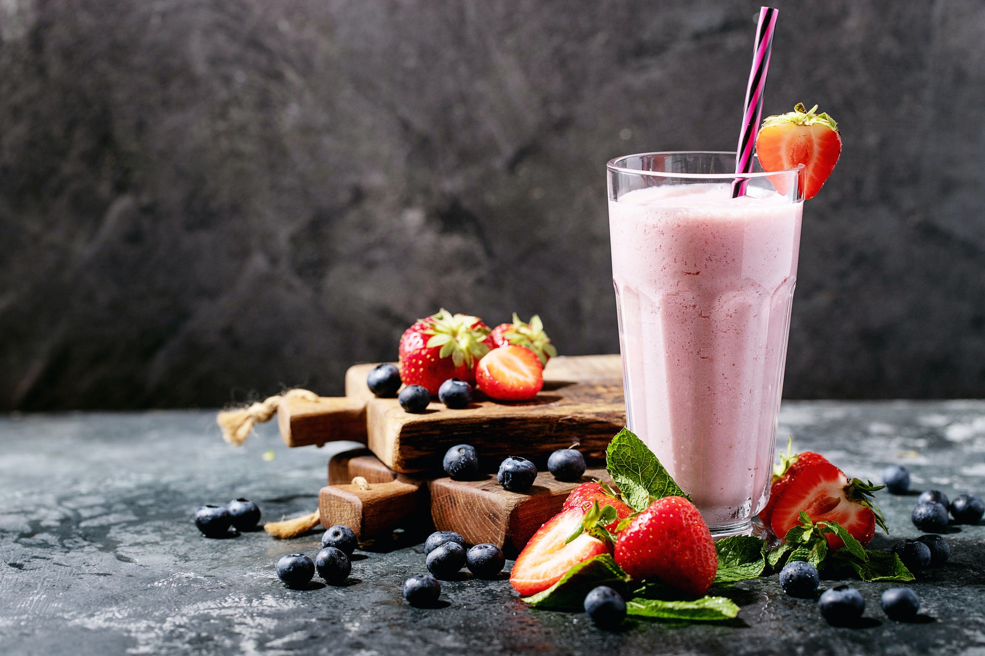 Fresh strawberry and blueberry milkshakes