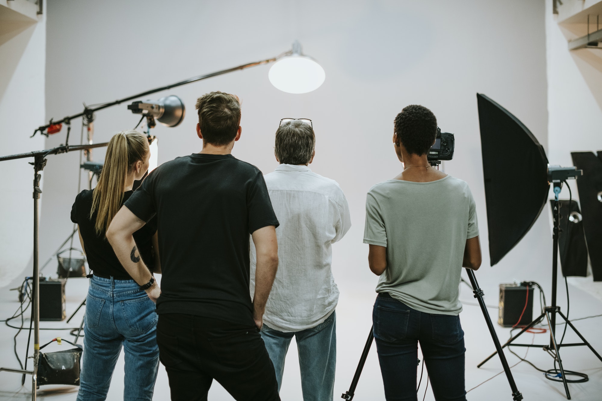 Production team working together in a studio