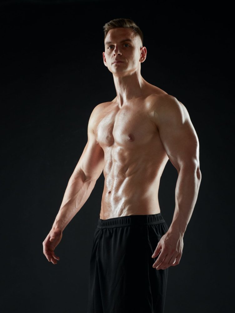 young man or bodybuilder with bare torso