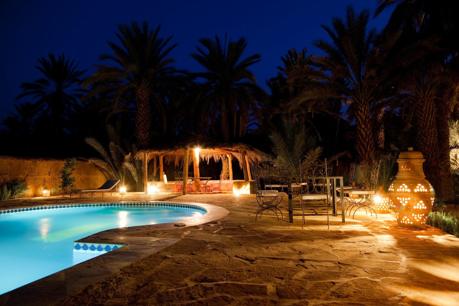 Arab hotel pool evening