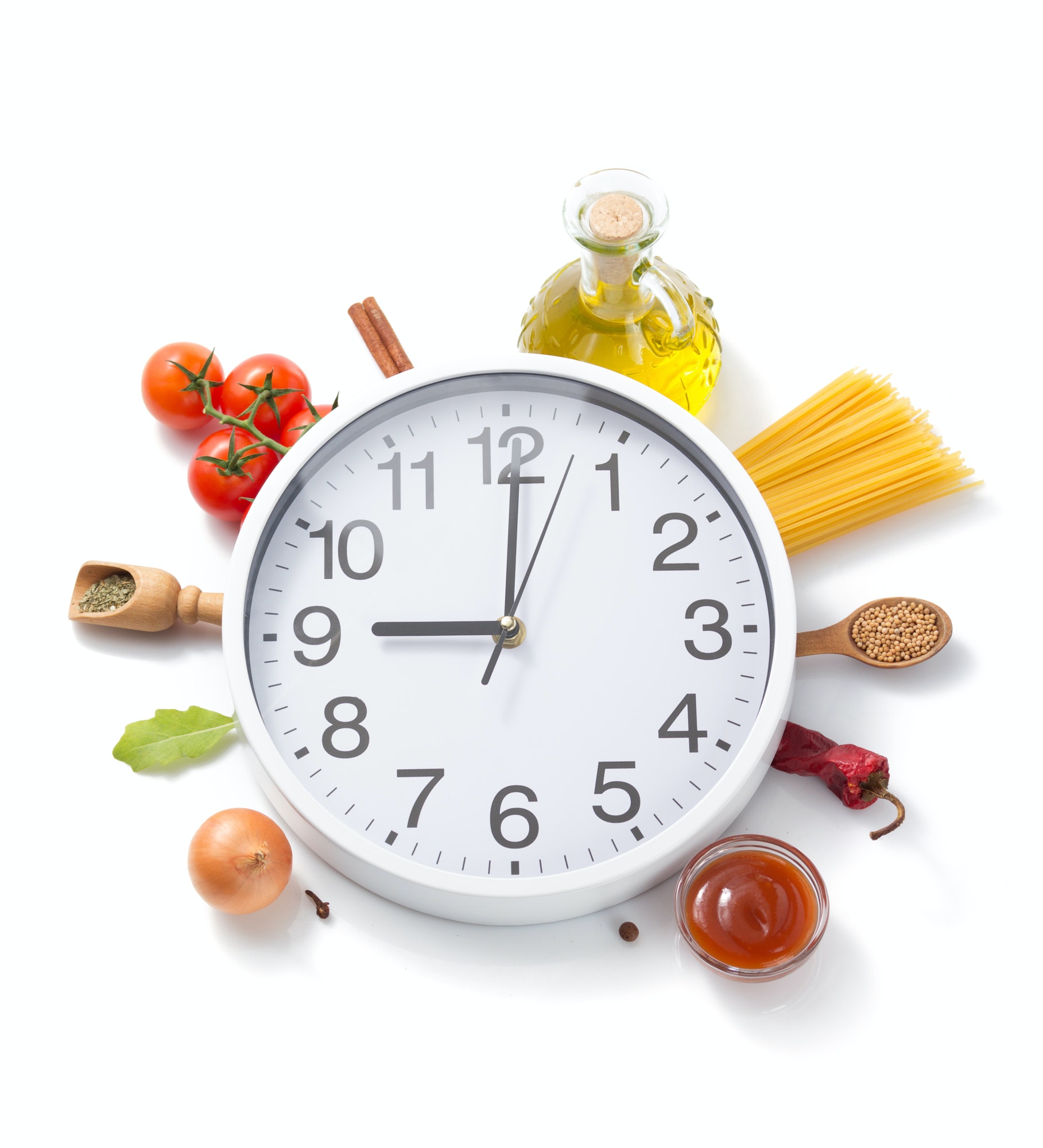 wall clock and food herbs and spices