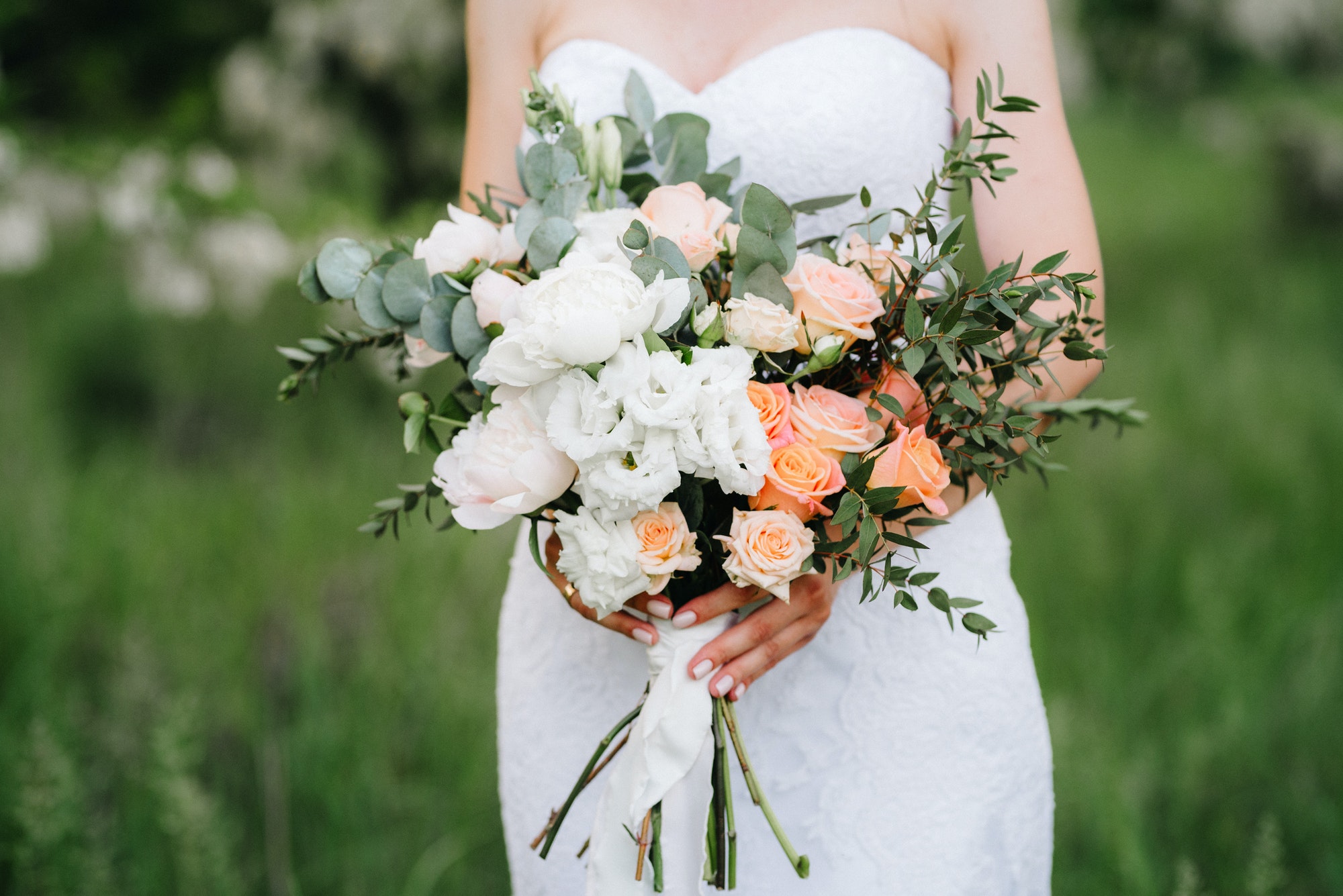 elegant wedding bouquet of fresh natural flowers