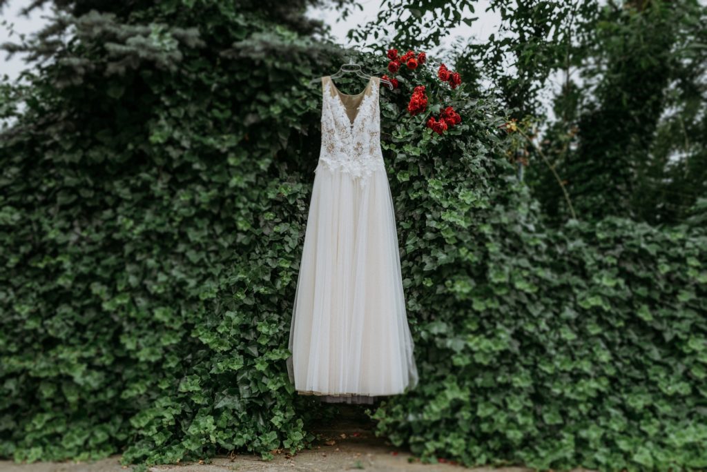 Wedding white dress on tree